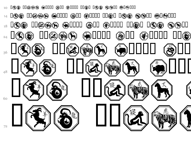 Chinese Zodiac font waterfall